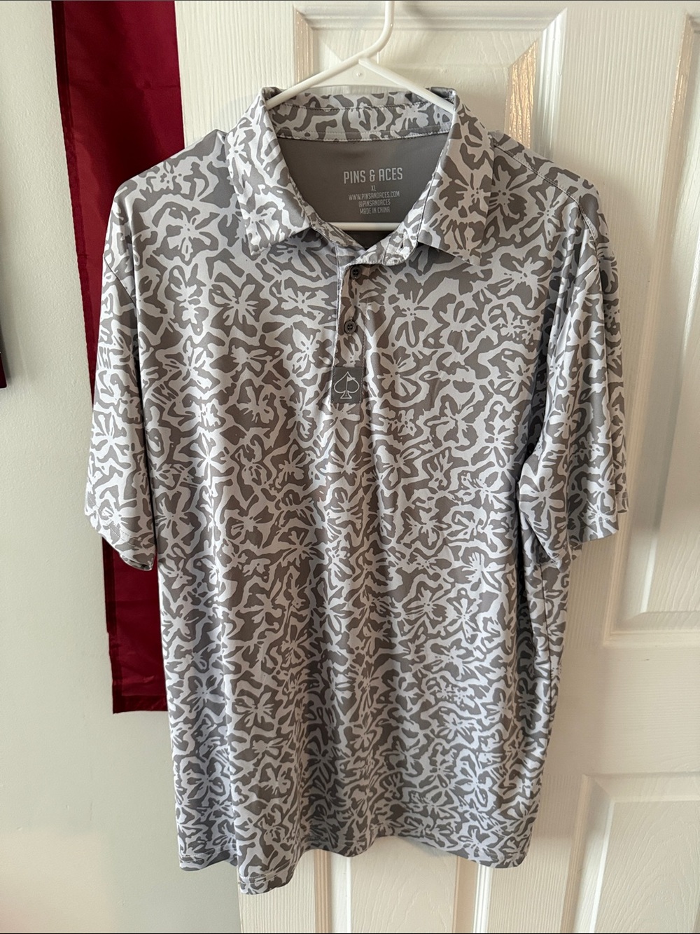 Men's Pins & Aces Gray Floral-Print Polo XL